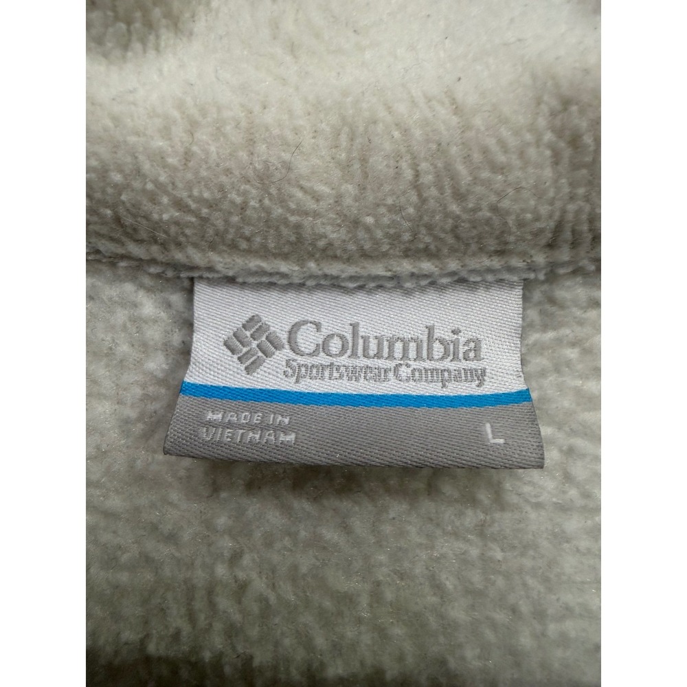 Columbia Fleece Pullover Womens Large Cream Grey Colorblock Snap Neck Sweater - Picture 3 of 4